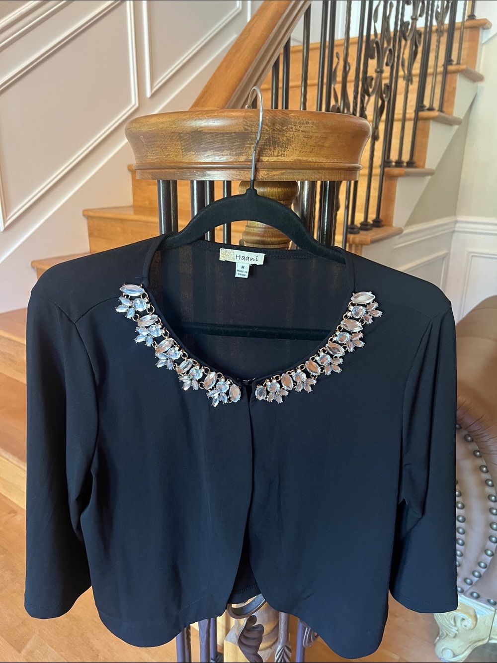 Haani Black Cropped Tunic Top with Jewel Collar